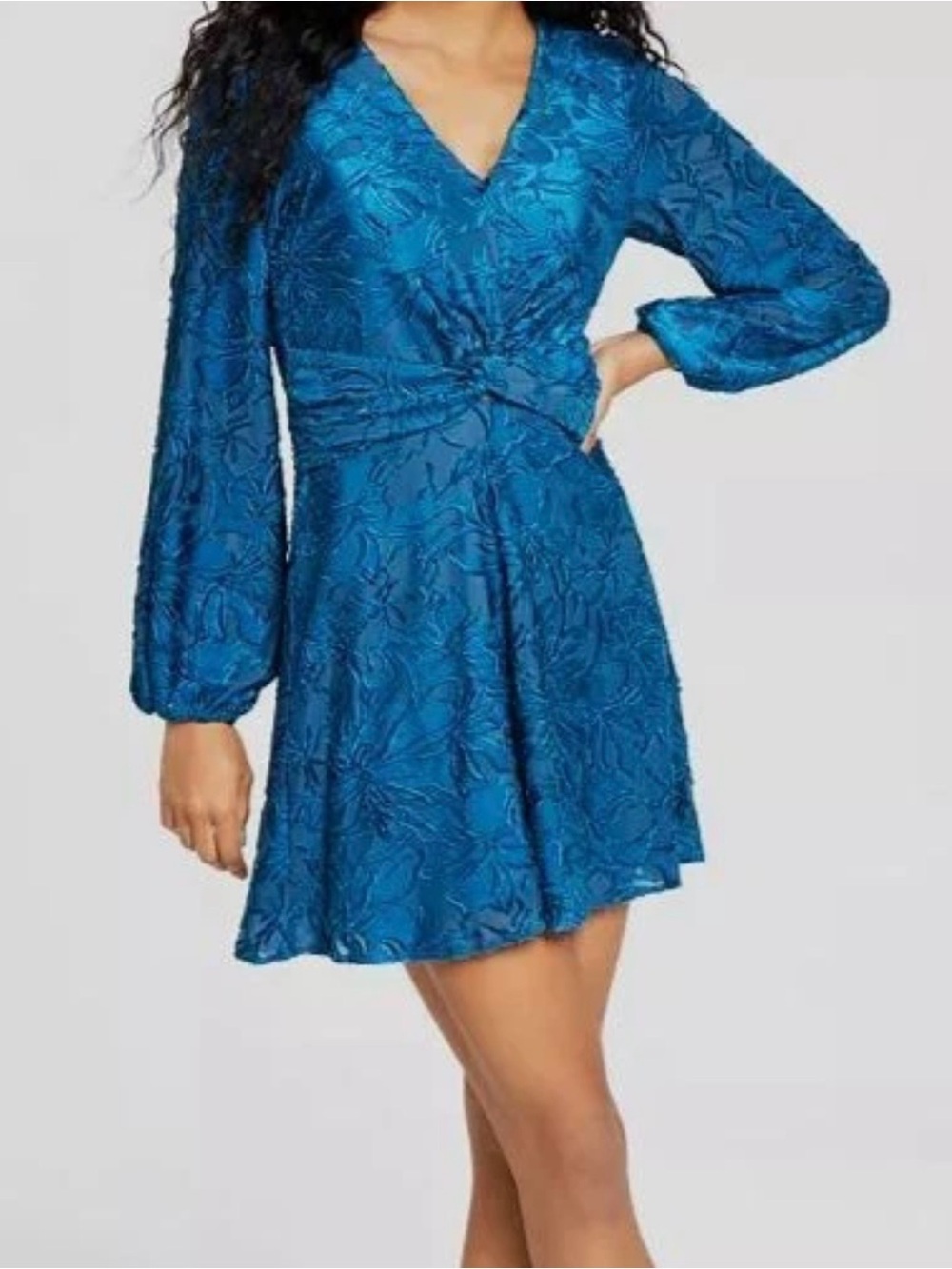 Guess NWT Women TEAL Chloe Twist-Front Jacquard A-Line Dress Size XS